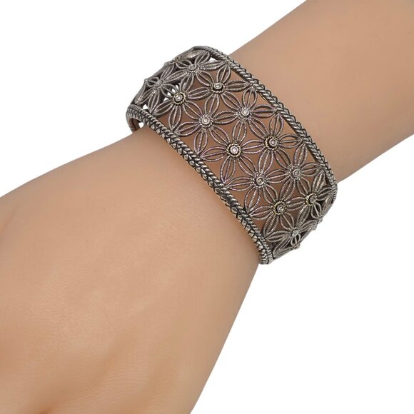 Andrea Candela Sterling Silver 18KT Diamond Flower Tesoro Cuff Bracelet #22551 - Picture 10 of 10